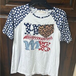Polka Dot Raglan 'HOME' Graphic Tee - White & Navy